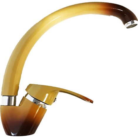 Mitigeur de lavabo, évier pour cuisine en laiton finition marron beige avec bec haut