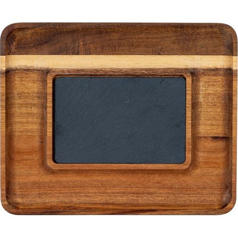Acacia Serving Tray with Slate - L22 x W27 x H2 cm - Brown