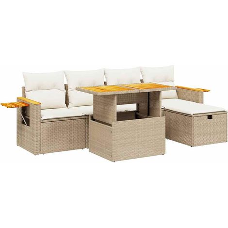 Maison Exclusive - Juego de sofás jardín con cojines 6 pzas ratán (1/4)
