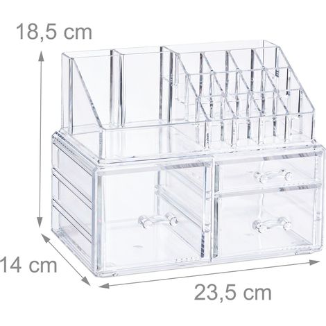 Pratico organizer per trucco con 3 cassetti 18,5 x 23,5 x 14 cm in acrilico trasparente 130006068