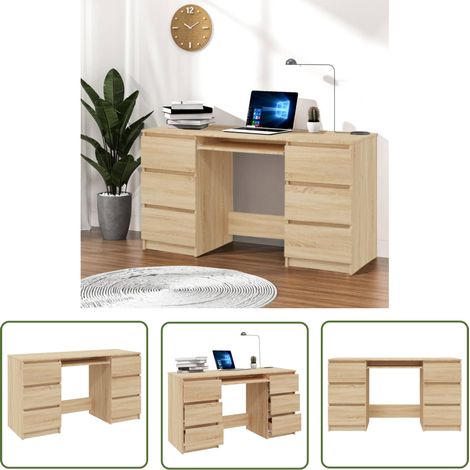 The Living Store Bureau Chêne sonoma 140x50x77 cm Bois d'ingénierie - Bureau Ordinateur - Bureau Design - Bureau Compact - Bureau Rangement Tiroir - Meuble Bureau (1/5)
