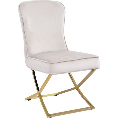 Lot 4 Chaises Salle à Manger Gabrielle Velours Beige Capitonné Pieds Gold (1/5)