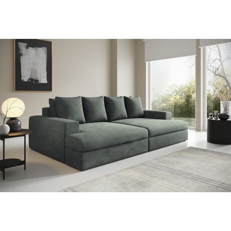 Canapé droit 4 places CALDERO avec double méridienne - assise profonde - velours côtelé - Gris Foncé