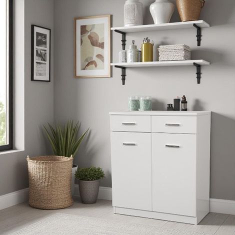Mobile multiuso 69x34 con 2 ante e 2 cassetti CLASSIC Bianco Lucido (1/2)