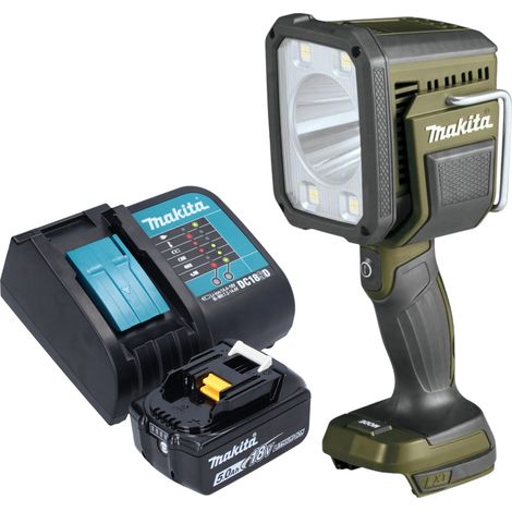 Makita DML 812 ST1 lámpara de mano sin cable 18 V 1250 lm LED verde oliva outdoor adventure special edition + 1x batería recargable 5,0 Ah + cargador