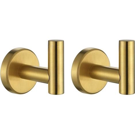 Wandmontierter Handtuchhaken für Badezimmer, gebürstetes Goldfinish, Messing, für Bademantel, Morgenmantel, Badezimmer, Küche oder Garage (2er-Set), Edelstahl SUS 304, 0,8 mm, TH100-BG-P2 (1/5)