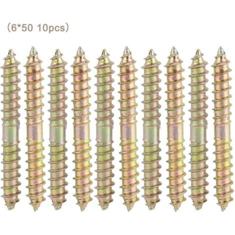 10pcs Vis à Tête Cylindrique à Double Terminé Goujon Vis de Filetage Autotaraudeuse Boulons Filetés À Bois Mobilier Connecteur Goujons Tiges 6 50mm (1/5)