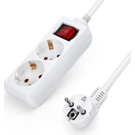 Steckdosenleiste, 2 Steckdosen, Stromverlängerung, 3 g, 1,0 m², 1,5 m Kabel und Schalter und Kindersicherung, weiße Steckdose vom deutschen Typ (1/4)