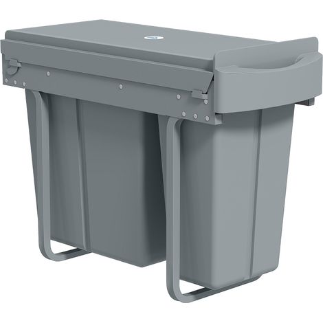 Cubo de basura extraíble para armario con 2 cubos 30 L 20 L + 10 L metal gris HOMVRA (1/5)