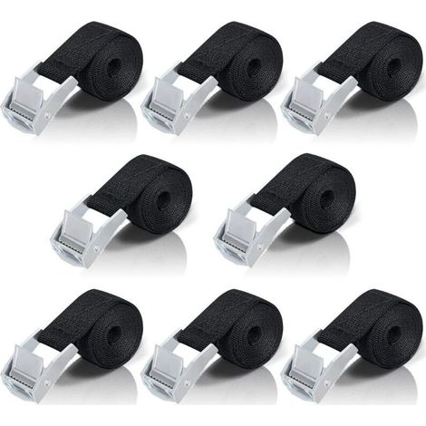 Beijiyi – Sangle d'arrimage 1M – Lot de 8 sangles à cliquet – Charge maximale 200kg – Boucle métallique réglable – Pour fixation moto/voiture/vélo (1/5)