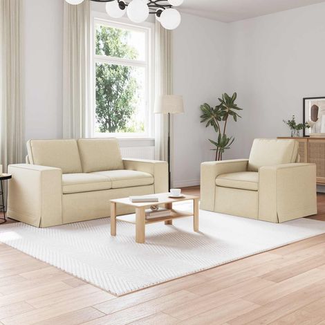 Sofa Set 2 pcs Creme 162 x 80 x 82 cm Stoff