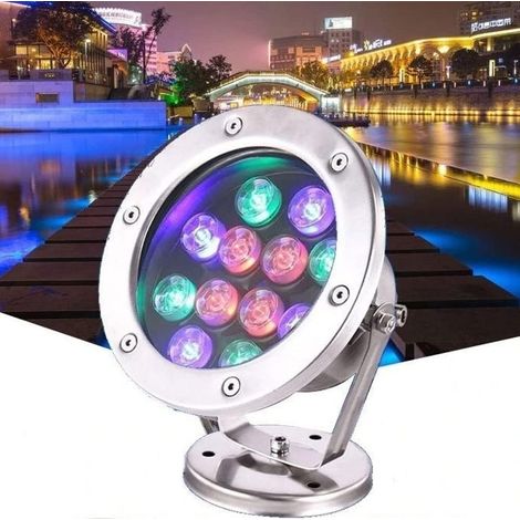 Lumières LED Submersible IP68 Étanche Piscine Spot Lumière 24V LED Projecteur Sous-Marin Plein Acier Inoxydable Couleur Paysage Éclairage (lumière coloré, 12W) (1/4)