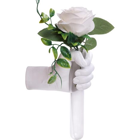 Vase mural en sculpture blanche avec mains, à suspendre, décoration unique pour salon, entrée, pièce (1/5)