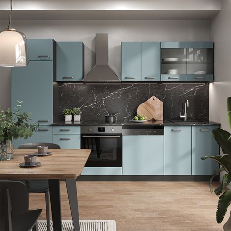 Mueble de cocina R-Line, Gris azulado/antracita, 300 cm sin encimera, Vicco (1/5)