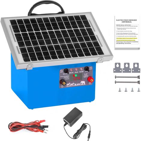 32KM Clôture électrique solaire 12V 0,5J/9,5KV avec panneau solaire 7,5W, batterie 12V 7Ah, idéale pour volailles, bétail, animaux domestiques et jardins (Bleu) (1/5)