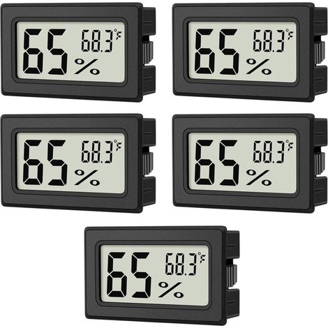 Thermo-hygromètre intérieur, 5 x mini hygromètre intérieur, pour serre, boîte reptile, voiture, maison, bureau. Pratique et polyvalent. (1/5)