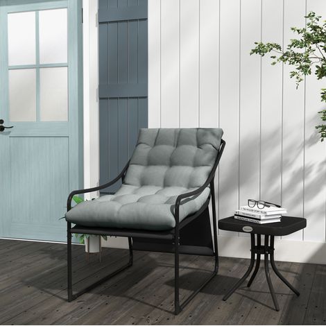 Silla lounge de jardín con cojín grueso, reposabrazos, estructura de acero, gris (1/5)