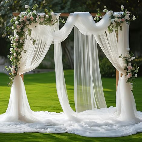 Tenture Mariage Voilage Mariage Arche Tenture Rideau Organza 1.6x8m Blanc Rideau en Tulle Tissu D'organza pour Drapé Arche pour Décoration de Mariage Cérémonie Fête Toile de Fond (1/5)