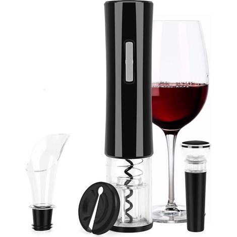 Coffret ouvre-bouteille électrique automatique avec lumière LED, tire-bouchon réutilisable, coupe-capsule, bouchons à vide, aérateur et verseur 4 en 1, noir, idéal pour la cuisine, le bar et le restau (1/5)