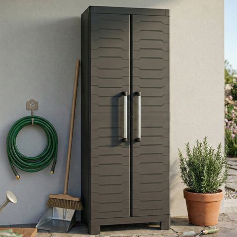Dmora - Gartenschrank Terrebonne, Gartenmöbel, Mehrzweck-Gartenschrank, Container für Balkon oder Garage, Made in Italy, 65x45 h182 cm, Schwarz