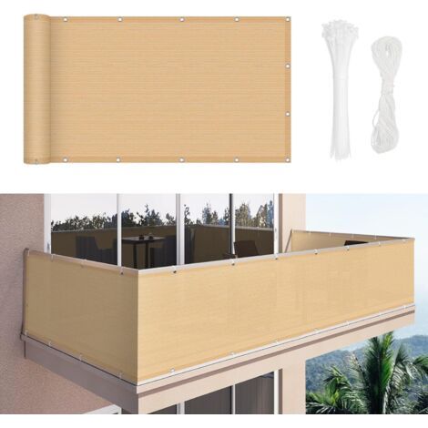 QORVA-Brise-Vue pour Balcon 90 x 500cm Couverture de confidentialité 180g/m² HDPE Tissu Protection UV Écran Contre Vents pour Jardin Terrasse Extérieur avec Attaches de Câble et Cordons, Sable