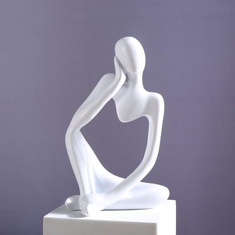 Statue Abstraite en Résine,Ornements de Statue de Penseur, Sculpture d'art et Figurines,Décoration Moderne pour Salon, Bibliothèque, Chambre à Coucher, Couloir, Bureau (Blanc) (1/5)