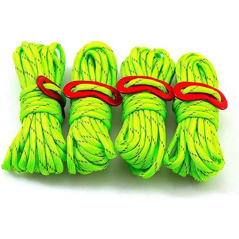 Lot de 8 haubans réfléchissants de 4 m avec sangles, guide de camping, vert, accessoires pour tentes de randonnée et sports de plein air (1/5)