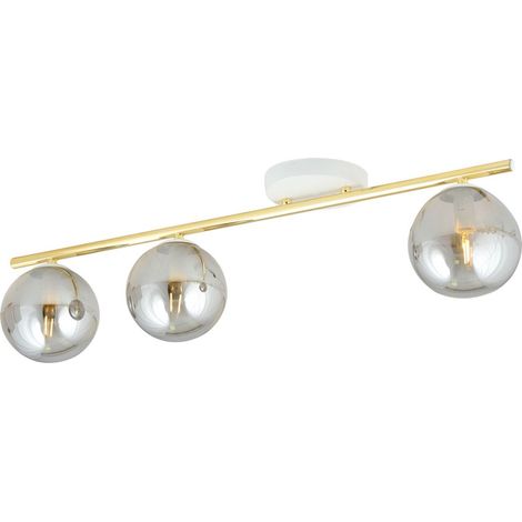 Lampada a Soffitto Monza, Acciaio verniciato a polvere, Vetro, Bianco, Oro, Grigio, 80x20x14 cm