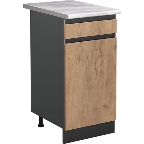 Mobiletto base cucina R-Line, Rovere dorato/Antracite, 40 cm piano di lavoro Marmo, Vicco (1/5)