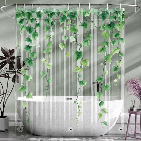 Rideau de douche transparent fleuri 180x200 Anti-moisissure et imperméable Rideau de douche en EVA avec 12 crochets pour salle de bain Motif C (1/5)