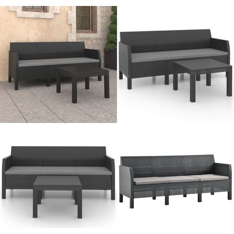 Salon de jardin 2 pcs avec coussins PP Rotin Anthracite - Ensemble Salon De Jardin - Salon De Jardin Extérieur - Meuble De Jardin - Mobilier De Jardin - Table Basse Jardin - Home & Living (1/5)