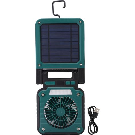 Ortviai Ventilateur de Camping Solaire avec Lampe LED, 3 Vitesses, 5 Modes d’Éclairage, Batterie 4000 mAh Rechargeable
