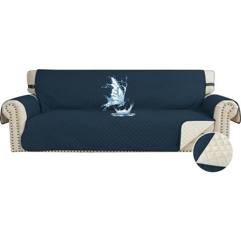 Housse de canapé imperméable 4 places, anti-taches, antidérapante, lavable, bleu marine (1/5)
