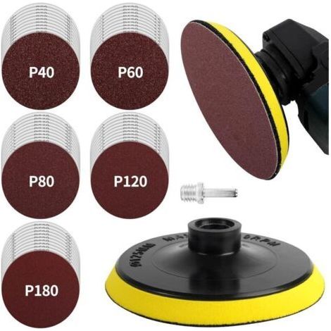 Dischi abrasivi da 125 mm con filettatura M14, 50 pezzi, dischi abrasivi per smerigliatrice angolare, grana 10x 40/60/80/120/180 per levigatura/lucidatura/rimozione della ruggine (1/3)