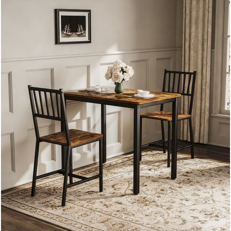 REDOM - Set tavolo alto 90x60x75,5 cm, 1 tavolo e 2 sgabelli, salvaspazio, stile industriale, pannello di particelle marrone e nero (1/5)