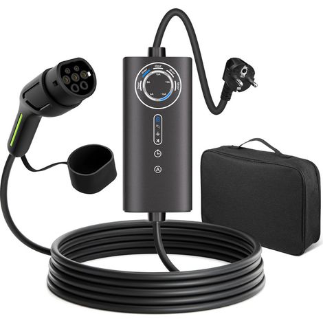 AWESAFE Chargeur VE Portable monophasé Type 2 avec Prise Schuko 5m Chargeur Véhicule électrique 6/8/10/13/16A 3.5KW sac de rangement (1/4)