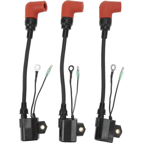 Jeffergarden 3 pièces bobine d'allumage hors-bord 697-85570-00 ensemble de bobine de moteur de bateau avec capuchon de bougie d'allumage pour C E P 50 55 60 70 75 85 90HP 3 cylindres (1/5)