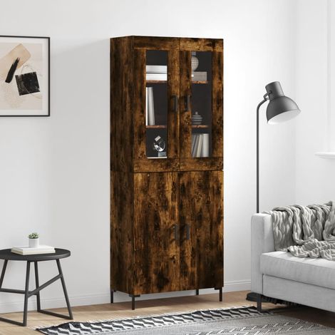 Buffet haut, Meuble de Rangement, Armoire de Cuisine Chêne fumé 69,5x34x180 cm Bois d'ingénierie NKK74817 BonneVie (1/5)