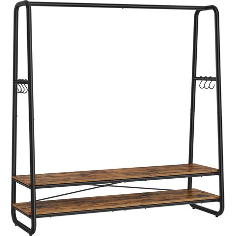 Portant à Vêtement, Porte-manteaux, Armoire, Vestiaire, avec 2 Étagères, 6 Crochets en Forme de S, Cadre en Acier, 45 x 138 x 160 cm, pour Chambre, Marron Rustique et Noir RGR119B01 (1/5)