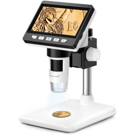 Microscope pour enfants/adultes, microscope numérique écran 4,3 pouces, grossissement 1000X et 8 lumières LED réglables, compatible Windows/Mac (1/5)