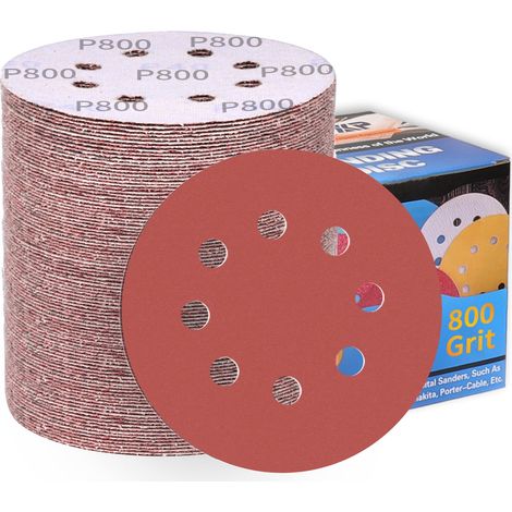 Disques abrasifs 125 mm Papier abrasif grain 800 8 trous, revêtement abrasif antiadhésif pour ponceuse orbitale aléatoire excentrique (100 pièces) (1/5)