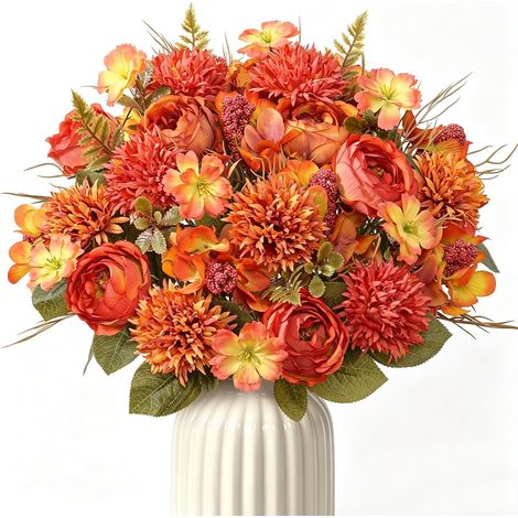 Lot de 4 pivoines artificielles Chrysanthème orange (1/5)
