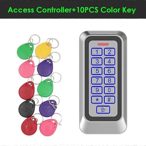 Kit de système de contrôle d'accès RFID à clavier métallique autonome étanche IP67, comprenant une serrure électronique, un bouton d'accès et 10 clés. (1/5)