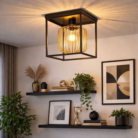 Lampada da soffitto Plafoniera sabbia nera Lampada da soggiorno design retrò, metallo, 1x attacco E27, LxLxH 23x23x28,5 cm