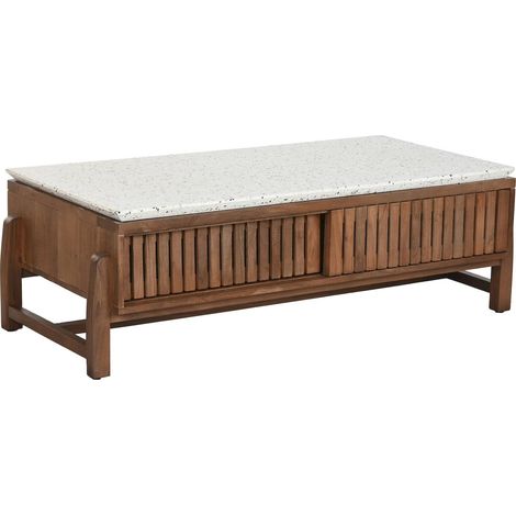 Table basse en acacia et terrazzo style oriental - Acacia foncé et terrazzo clair (1/5)