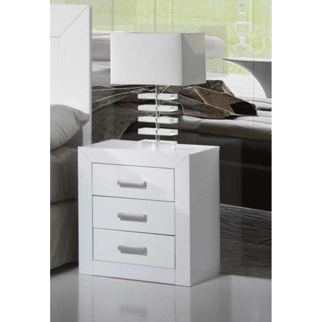 Mesita 3 Cajones Dormitorio Juvenil o Matrimonio acabado Lacado Blanco. 55 cm(alto)50 cm(ancho)35 cm(fondo)