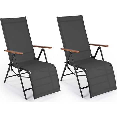 Chaise Longue Jardin Pliante, Dossier Réglable en 6 Positions (Noir,2)
