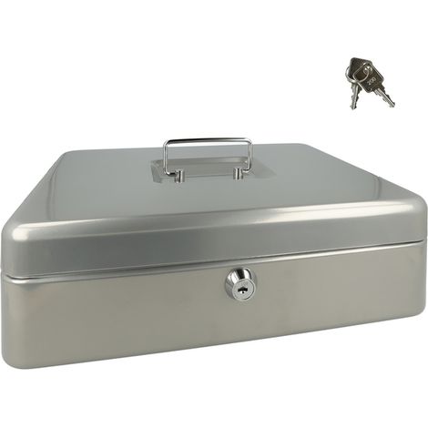 Westcott Cassetta portavalori con serratura Westcott (grande, 30 cm) argento  Cassetta con serratura in lamiera d'acciaio con 2 chiavi  Inserto rimovibile per monete con 5 scomparti  E-51002 SILVER (1/5)