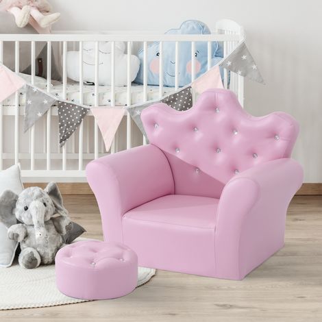 Canapé enfant avec pouf, canapé enfant thème princesse, mini canapé pour un coin douillet, chambre d'enfant, salle de jeux, chambre à coucher, rose (1/5)