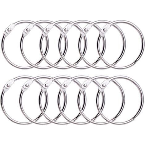12 Shower Curtain Rings with Metal Hook – 50mm Openable Circular Ring for Curtains, Bathroom, Home, Binders – Metallic Color (1/5)
